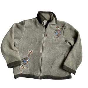 Vintage TEDDI Fleece Zip Up Jacket with Floral Embroidery size Large